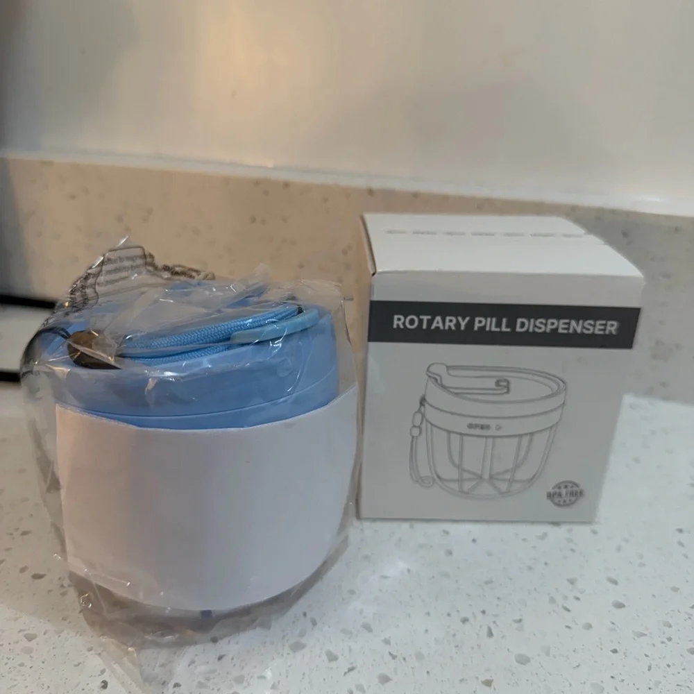 Blue and White Rotary Pill Dispenser